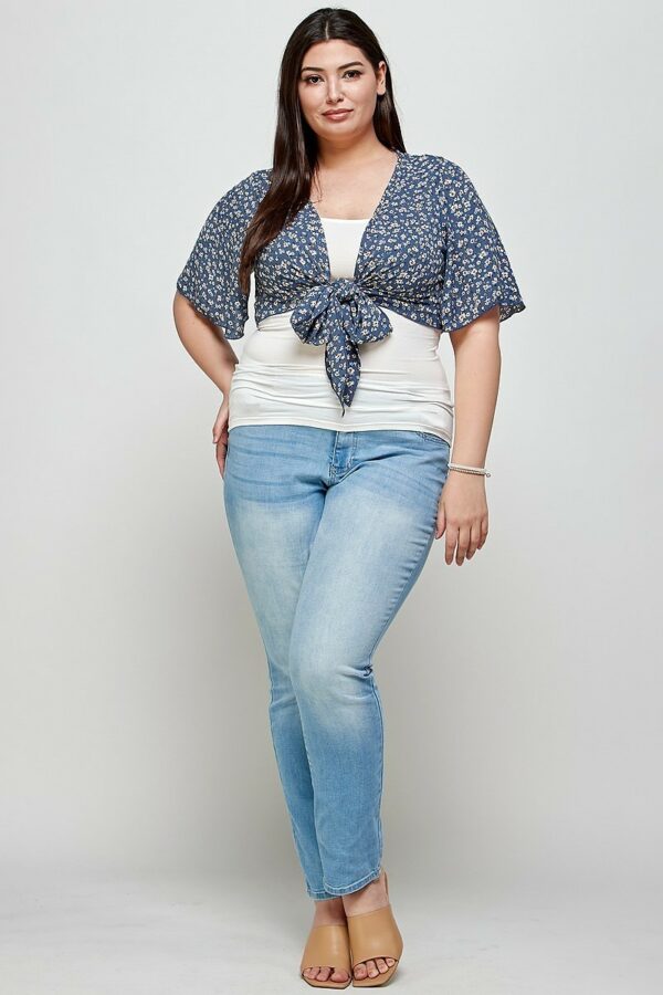 Plus Size Ditsy Floral Print Cropped Bolero Cardigan Tops