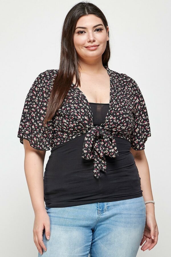 Plus Size Ditsy Floral Print Cropped Bolero Cardigan Tops