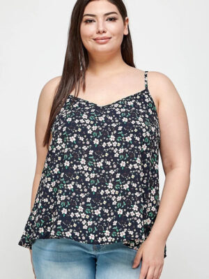 Plus Size, Ditsy Floral Print Cami Top Tops