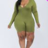 Plus V-neck Long Sleeve Bodycon Romper Rompers