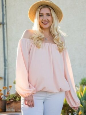 Off Shoulder Long Bubble Sleeve Solid Top Tops