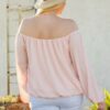 Off Shoulder Long Bubble Sleeve Solid Top Tops