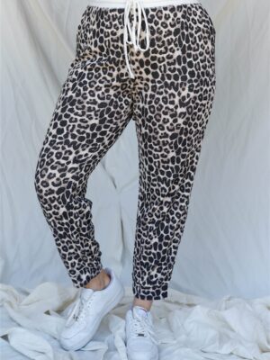 Plus Brown Leopard Print Two Pocket Joggers Pants Bottoms