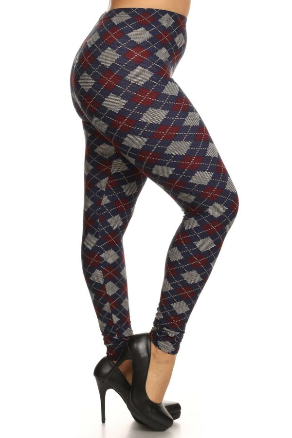 Plus Size Plaid Graphic Printed Knit Legging With Elastic Waist Detail Bottoms