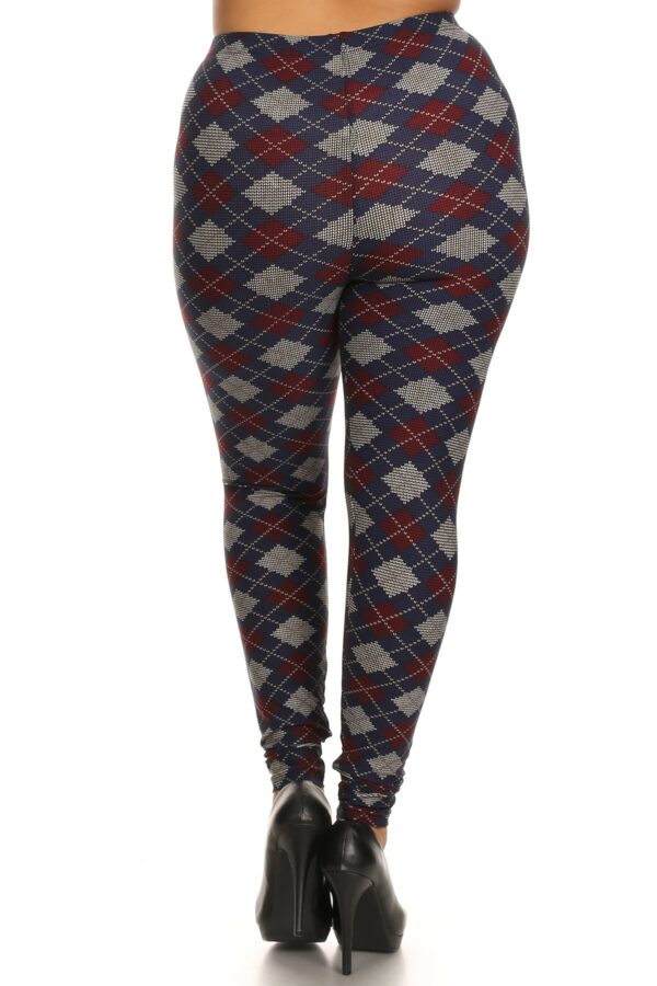 Plus Size Plaid Graphic Printed Knit Legging With Elastic Waist Detail Bottoms