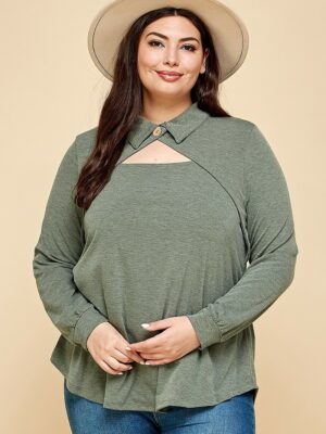 Plus Size Solid Long Sleeve Fashion Top Tops