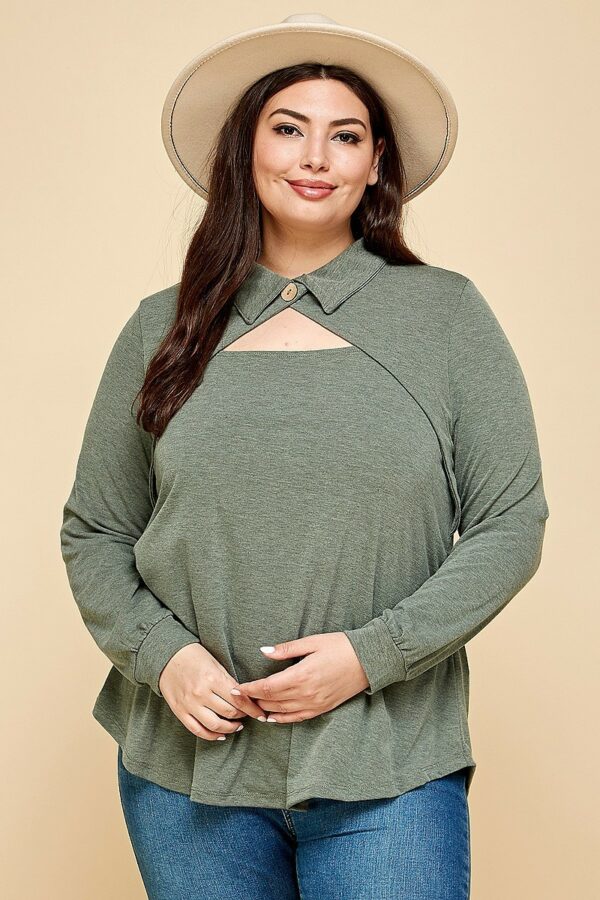 Plus Size Solid Long Sleeve Fashion Top Tops