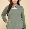 Plus Size Solid Long Sleeve Fashion Top Tops