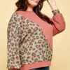 Plus Size Cute Animal French Terry Brush Contrast Print Pullover Tops