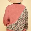 Plus Size Cute Animal French Terry Brush Contrast Print Pullover Tops