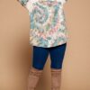 Plus Size Tie Dye French Terry Print Balloon Sleeve Top Tops