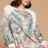 Plus Size Tie Dye French Terry Print Balloon Sleeve Top Tops