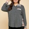 Plus Size Printed Patchwork Contrast Button Up Shirt Tops