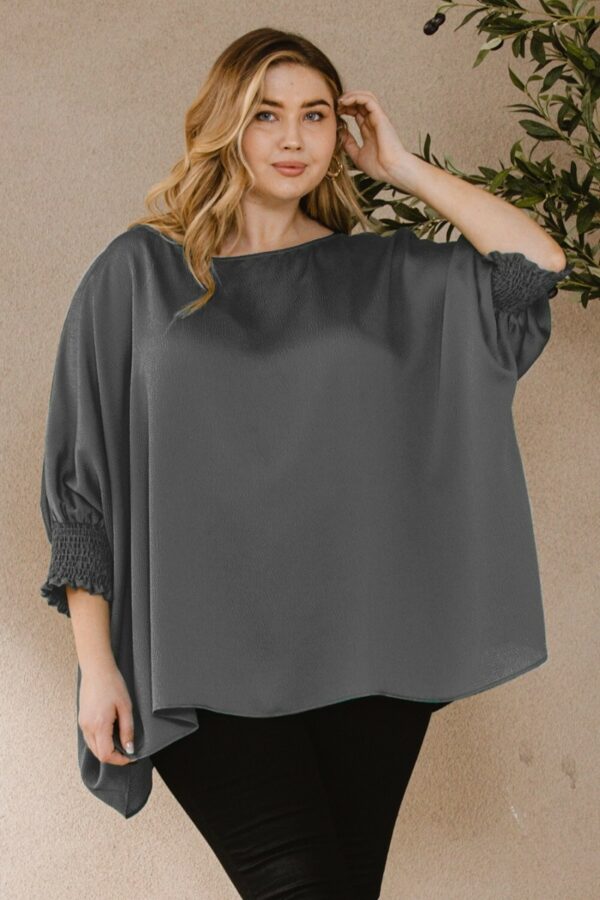 Ember Jacquard Solid Woven Oversized Boatneck 3/4 Sleeve Blouse Tops