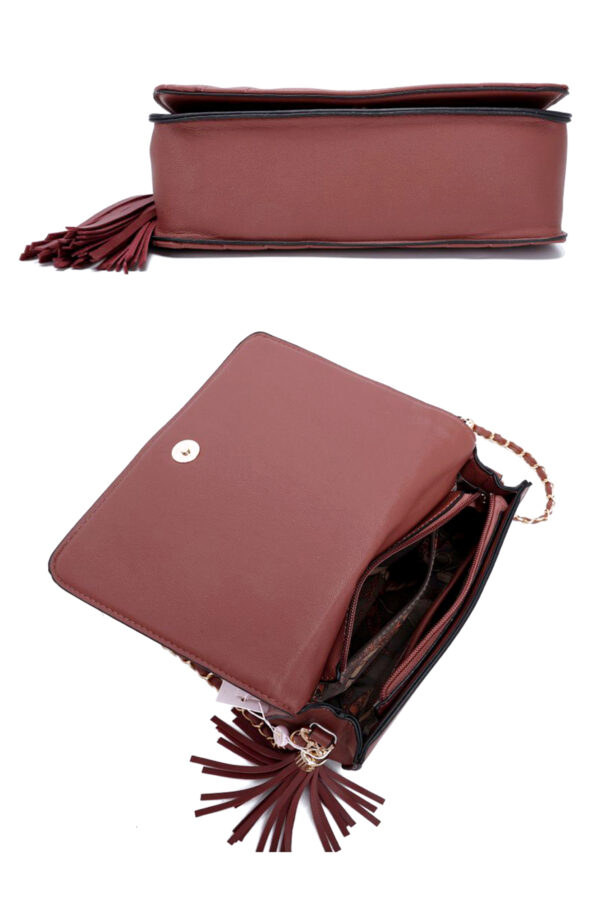 Fashion Double Metal Pattern Stitching Tassel Crossbody Bag Handbags