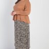 Plus Caramel Waffle Knit Back Button Detail Long Sleeve Top Tops