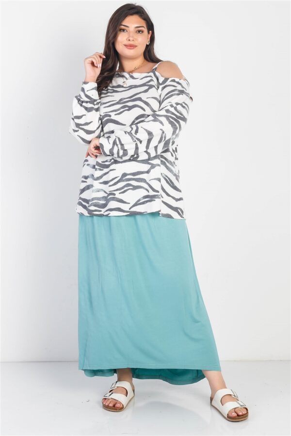 Plus White & Charcoal Zebra Flannel Cold Shoulder Long Sleeve Top Tops