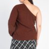 Plus Brown Ribbed Textured One Shoulder Top Tops