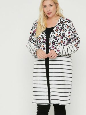 Long sleeves print-striped cardigan Tops