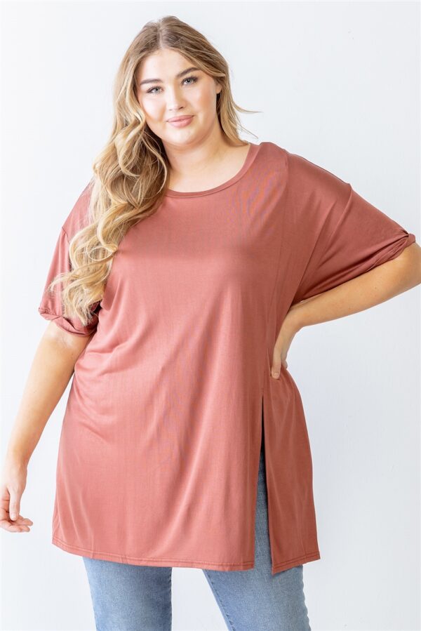 Plus Brick Round Neck Short Sleeve Relax Top Tops