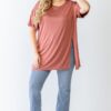 Plus Brick Round Neck Short Sleeve Relax Top Tops