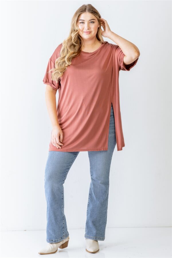 Plus Brick Round Neck Short Sleeve Relax Top Tops