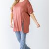 Plus Brick Round Neck Short Sleeve Relax Top Tops