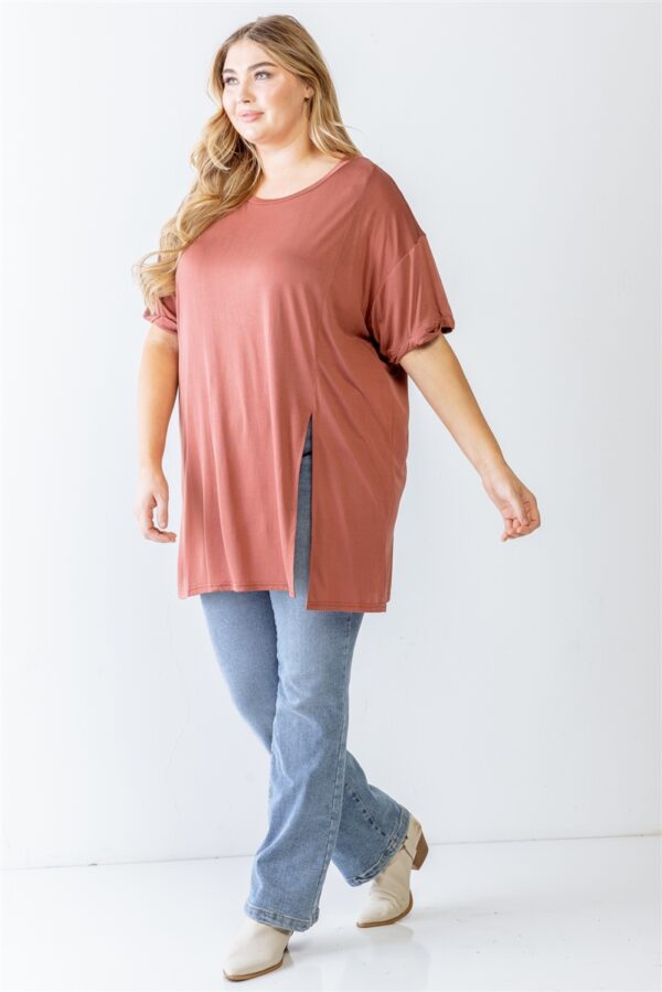 Plus Brick Round Neck Short Sleeve Relax Top Tops