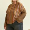 Novelty Knit And Solid Knit Mixed Loose Top Tops