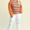 Novelty Knit And Solid Knit Mixed Loose Top With Drop Down Shoulder Tops