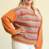 Novelty Knit And Solid Knit Mixed Loose Top With Drop Down Shoulder Tops