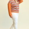 Novelty Knit And Solid Knit Mixed Loose Top With Drop Down Shoulder Tops