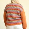 Novelty Knit And Solid Knit Mixed Loose Top With Drop Down Shoulder Tops