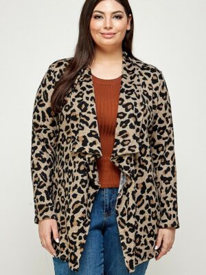 Plus Size, Animal Leopard Printed Knit Cardigan outerwear