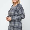 Boat Neck, Plaid Print Tunic Top, With Long Dolman Sleeves Tops