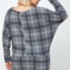 Boat Neck, Plaid Print Tunic Top, With Long Dolman Sleeves Tops