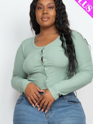 Plus Size Button Up Cropped Top Basics