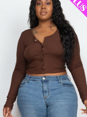 Plus Size Button Up Cropped Top Basics