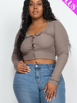 Plus Size Button Up Cropped Top Basics