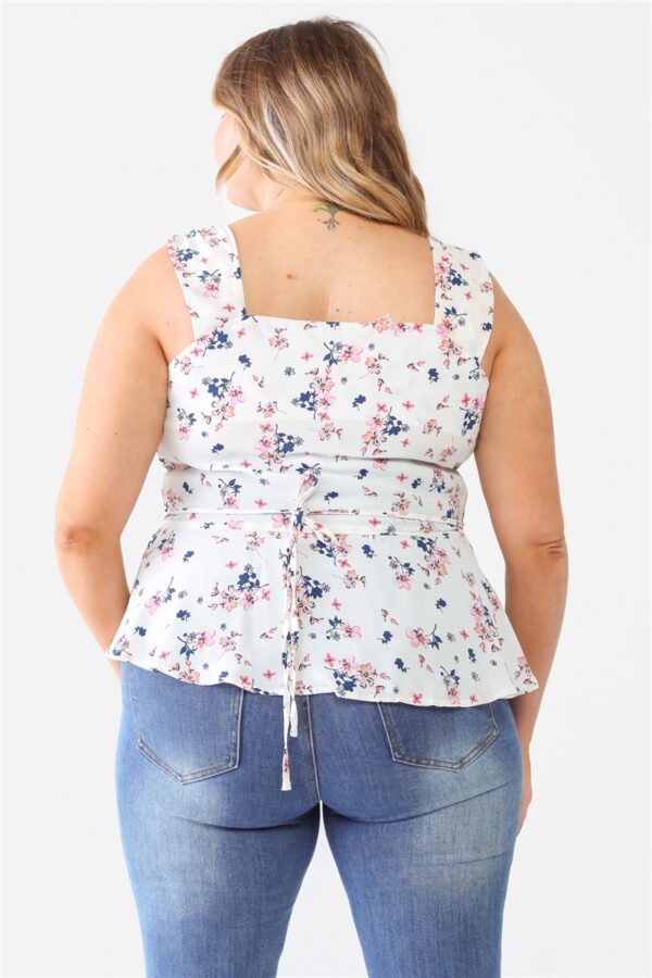 Plus Floral Button-up Sleeveless Flare Hem Top Tops