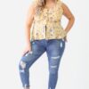 Plus Floral Button-up Sleeveless Flare Hem Top Tops