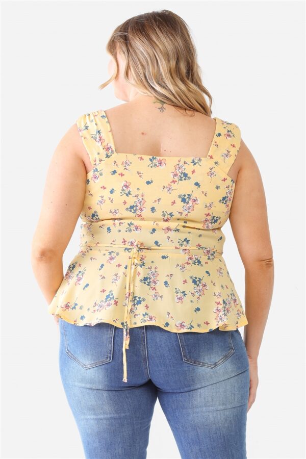 Plus Floral Button-up Sleeveless Flare Hem Top Tops