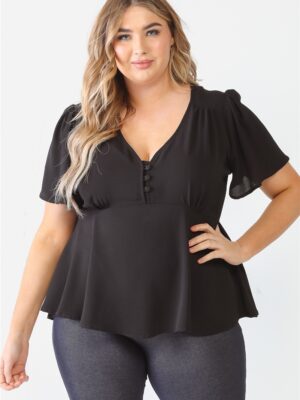 Plus Tie Detail Flare Top Tops