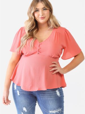 Plus Tie Detail Flare Top Tops