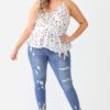 Plus Floral Sleeveless Wrap Neck Flare Hem Top Tops