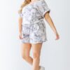 Plus Ivory & Grey Tie-dye Print Two Pocket Romper Rompers