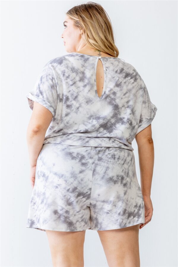 Plus Ivory & Grey Tie-dye Print Two Pocket Romper Rompers