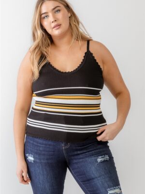 Plus Ribbed Ruffle Tank Top Tops