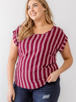 Plus Striped Short Sleeve Relax Top Tops