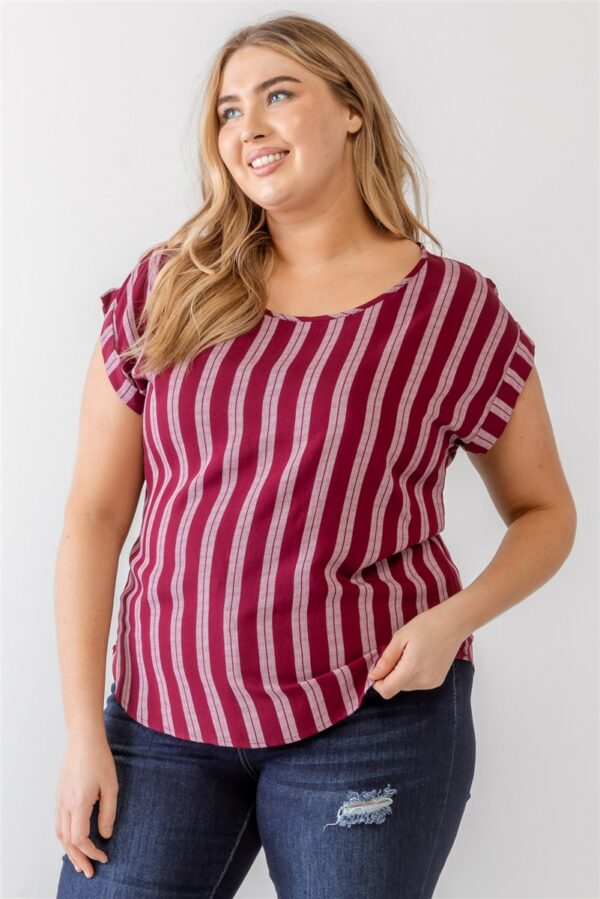 Plus Striped Short Sleeve Relax Top Tops